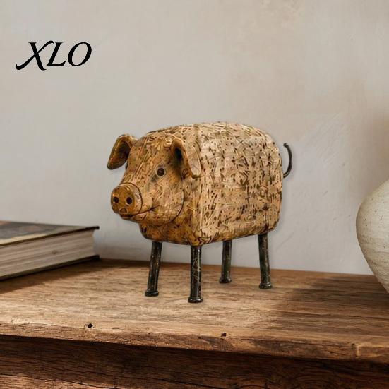 Collectible Farm Animal Sculptures Country Style Pig/Rooster Figurine, Resin Rustic Farmhouse Statue, Pastoral Theme Scene Decoration Desktop