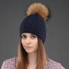 Women Double Layer Knitted Hats Winter Warm Beanies Wool Hat With Pompom Natural Fur Raccoon Fashion Female Cap