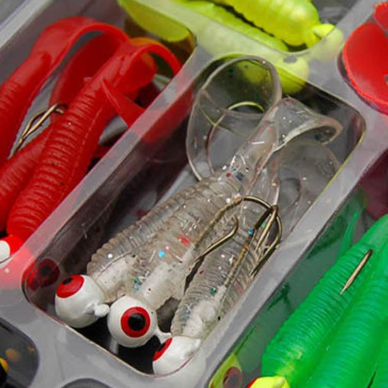 21Pcs/Set Mini Soft Fishing Lure Jig Head Hook Grub Worm Silicone Fish Baits Shrimp Bait Artificial Swimbait Sea Fishing Tackle