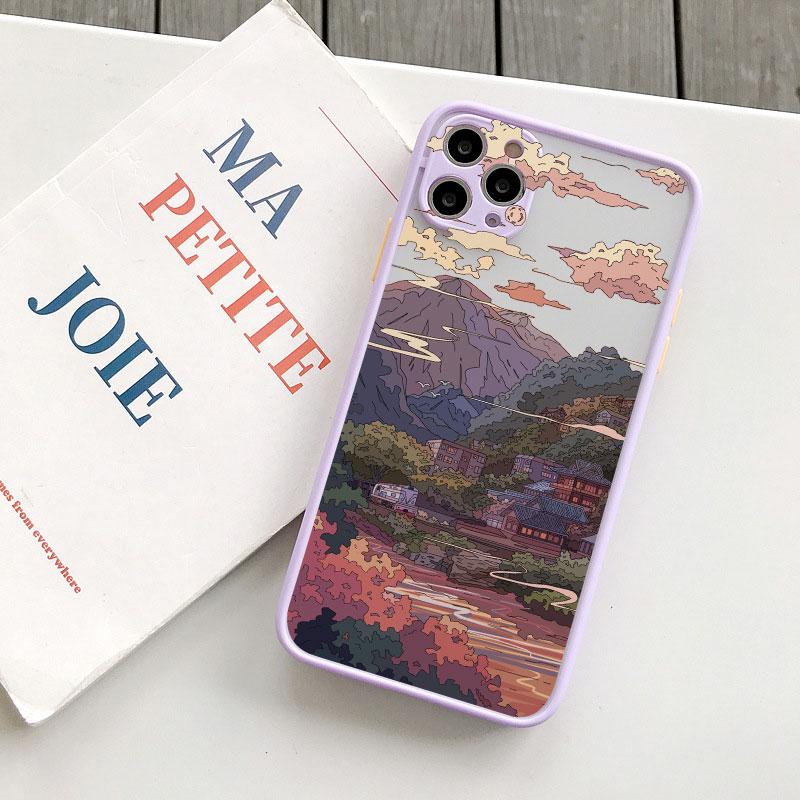 Японская Аниме Сцена Пейзаж Чехол для Телефона для iPhone X XR XS 12 13 14 11 15 Pro Max Mini 8 7 Plus Мультяшные Пейзажи Чехлы Fundas