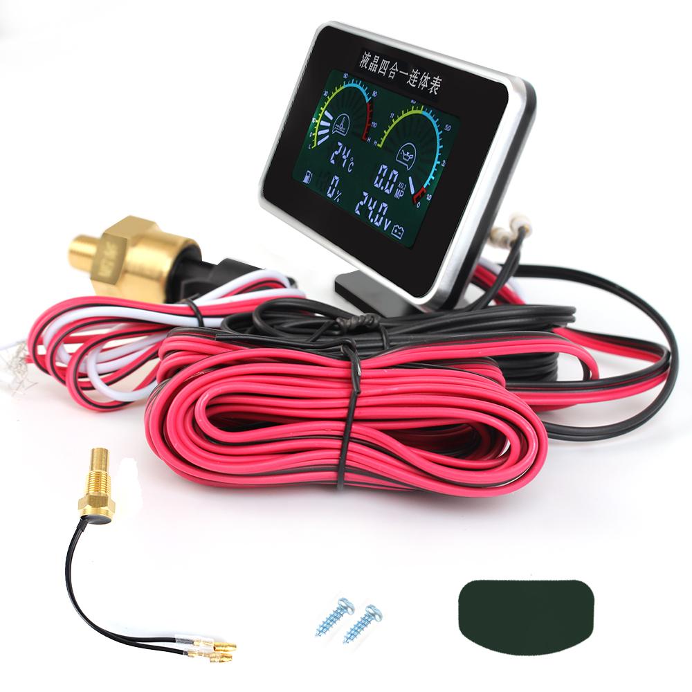 LCD Car Digital Oil Pressure Gauge Instrument Panel Voltmeter Water Temp Meter 4 In 1 Digital Display Sensor