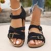 Fashion Fashion Buckle Strap Flat Sandals for Women Summer 2025 Casual Outdoor Beach Shoes Woman Lightweight Non Slip Black Cork Sandals