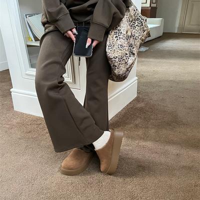 2025 осень и зима новые толстоподошвенные туфли-полушлепанцы с закрытым носком женские ретро увеличивающие рост нескользящие для улицы на одной педали легкие хлопковые туфли женские