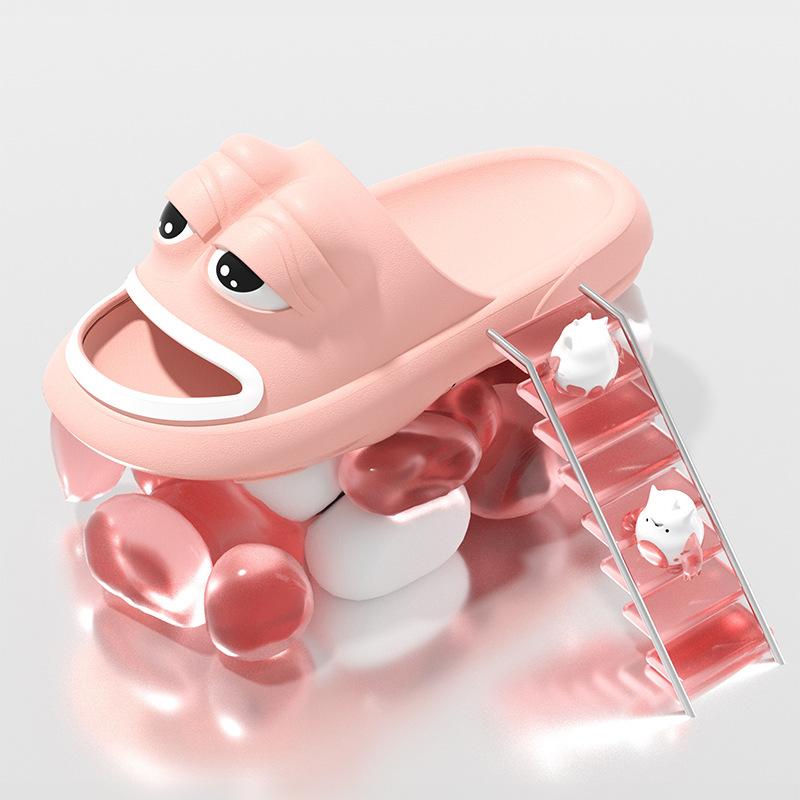 Модные милые мультяшные летние тапочки Женские Мужские Домашняя обувь для ванной Комнатные Забавные лягушки Толстая подошва Парные Тапочки для душа Пляжные шлепанцы Противоскользящие сандалии