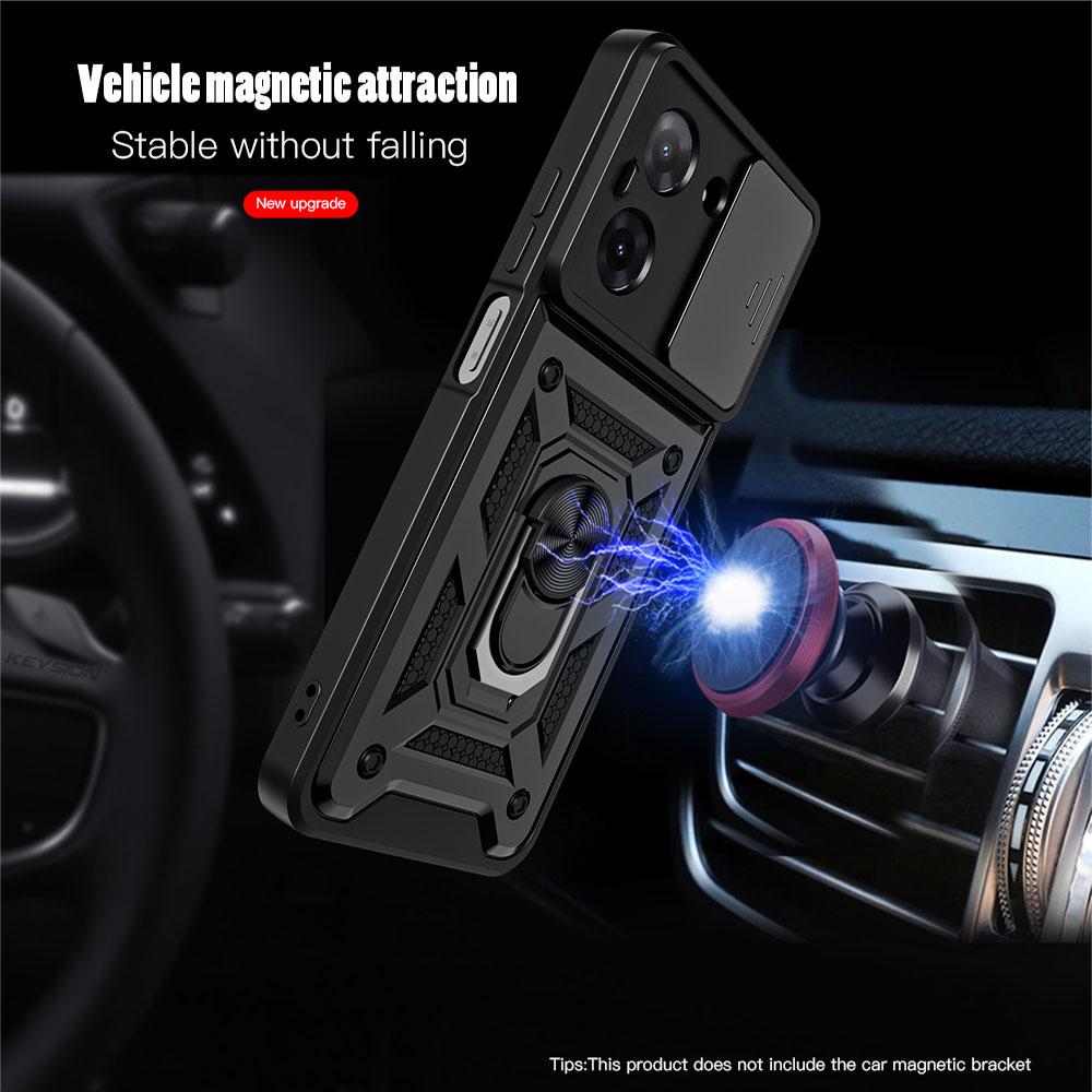KEYSION Shockproof Case for Redmi A5 4G Silicone+PC Slide Camera Lens Protection Ring Stand Phone Back Cover for Xiaomi POCO C71