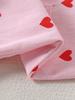 Single-piece girls' everyday outdoor dress with pink all-over print of red hearts and ruffles, cute and stylish.