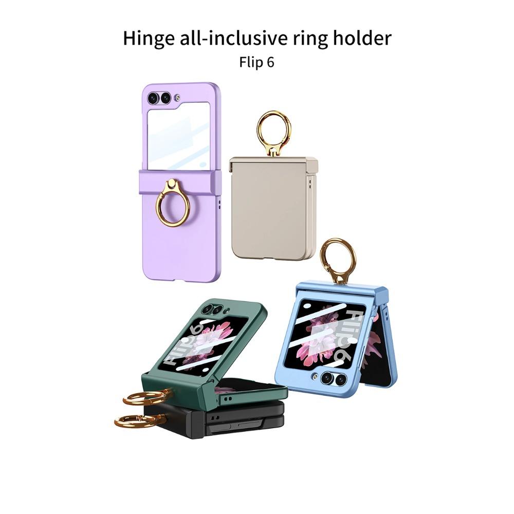 Ультратонкий жесткий защитный чехол для телефона на петлях из ПК для Samsung Galaxy Z Flip 6 5 4 3, чехол с кольцевым держателем, маленькая защитная пленка для экрана