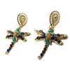 [P4026] - Artisanal Gold-plated Earrings 'Brasilia' Multi-colored Gold (dragonflies) - 50x33 Mm