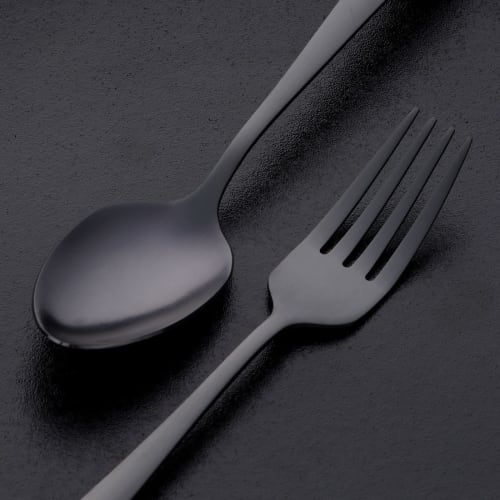 BISDARUN Dinner Spoons and Forks, 4-Piece Set, Serves 2, 18-0 Stainless Steel, Brushed Satin Finish, Dishwasher Safe, Available in 4 Colors, Blackc