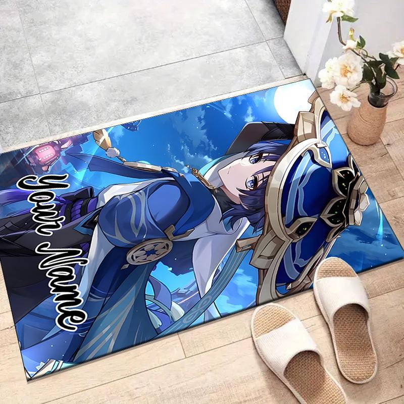 Custom Genshin Impact Mat Personalized Name, Polyester Washable Indoor Entryway Rug, Gift for Christmas, Easter, Thanksgiving Day