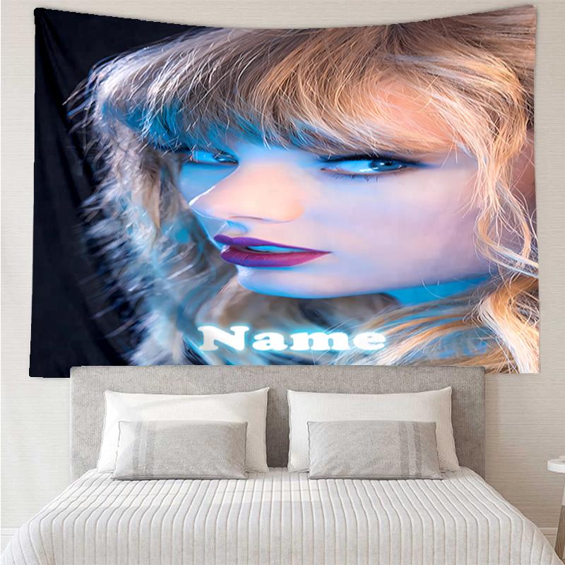 Custom Name Taylor Swift Print Tapestry, Backdrop, Easy Setup, Ideal for Bedroom, Office & Living Room, with Aesthetic Wall Hanging Decor.