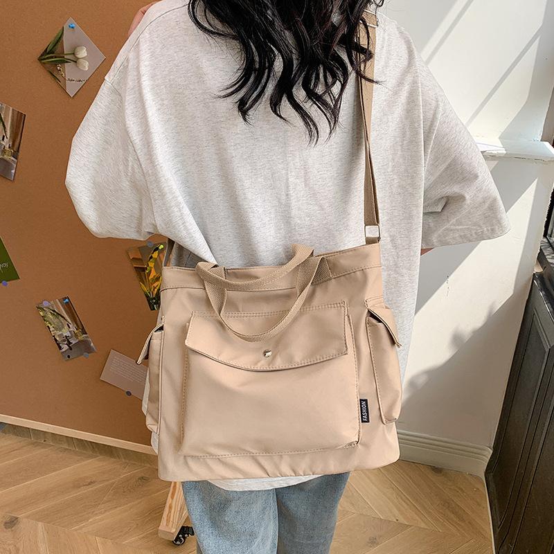 Большая вместительная сумка для студентов колледжа, женская, 2024 года, простая, повседневная, сумка через плечо, портативная сумка для покупок