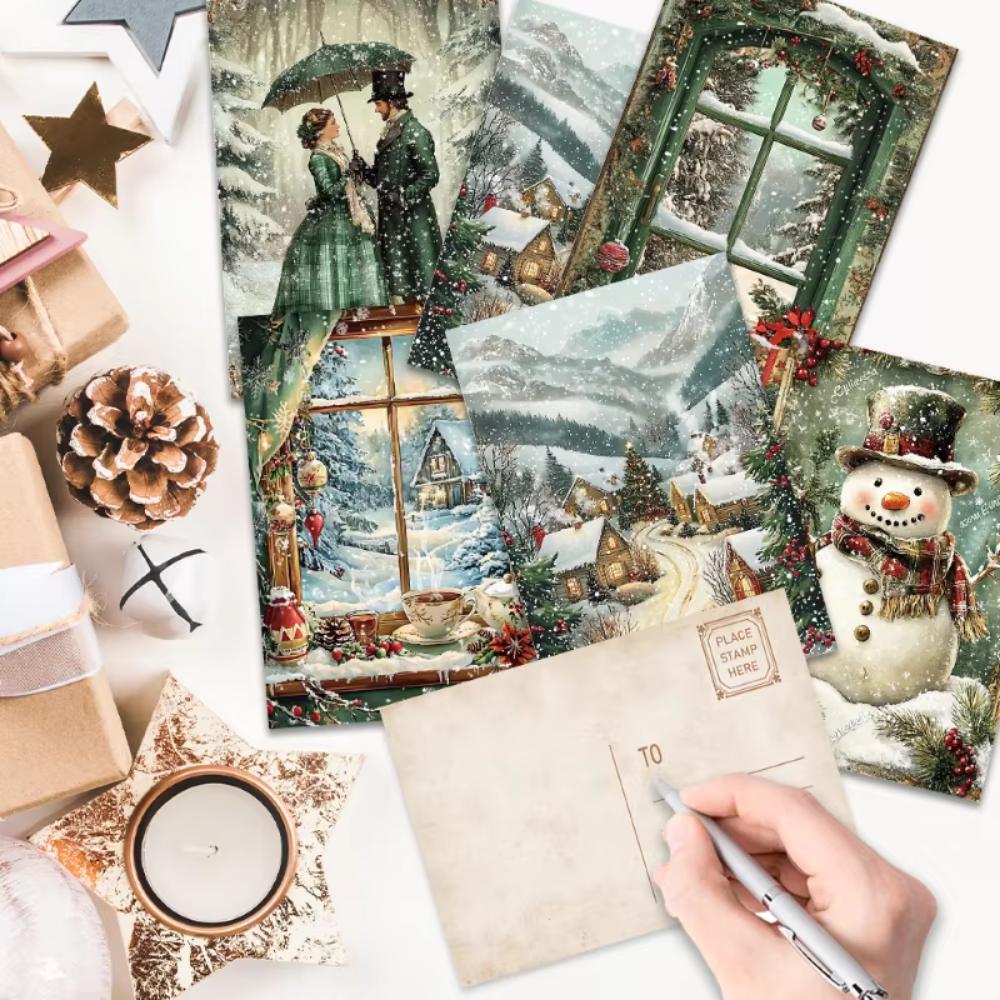 30PCS Snow Landscape Design Xmas Greeting Card Rectangular Christmas Gift Card Collectible