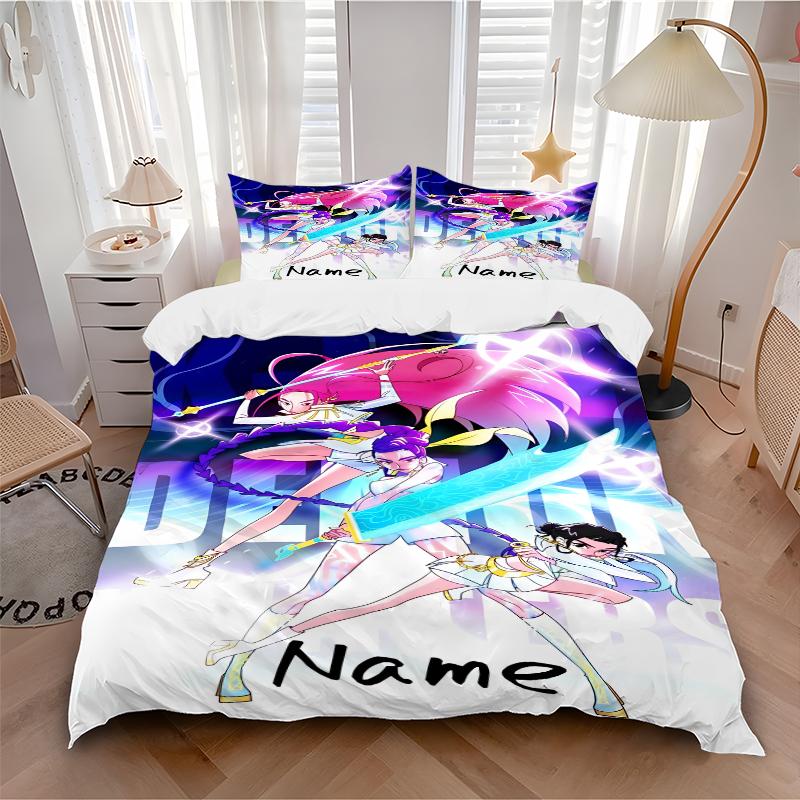 Custom Name kpop cartoon Girl Bedding 3 Piece Set HD Print Duvet Cover Pillowcases for Teens Adult Bedroom Decoration