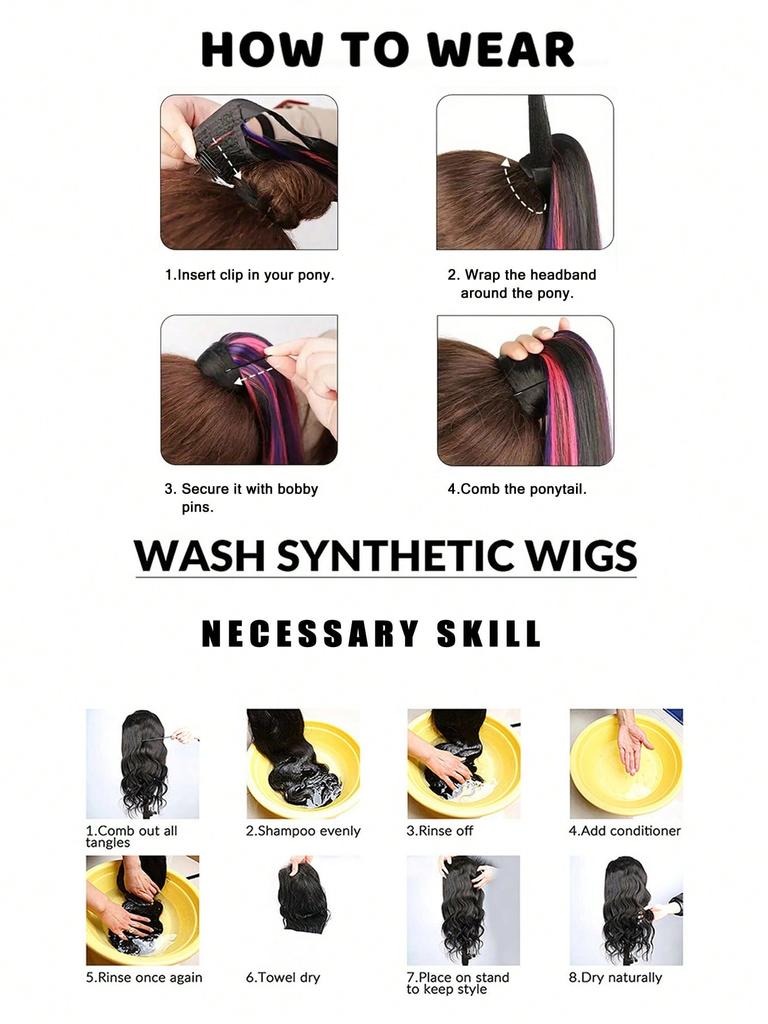 Длинные волнистые накладные волосы для конского хвоста, пушистые накладные волосы, волшебная паста, накладные волосы для конского хвоста, 18 дюймов, поддельные волосы, подходят для ежедневного использования