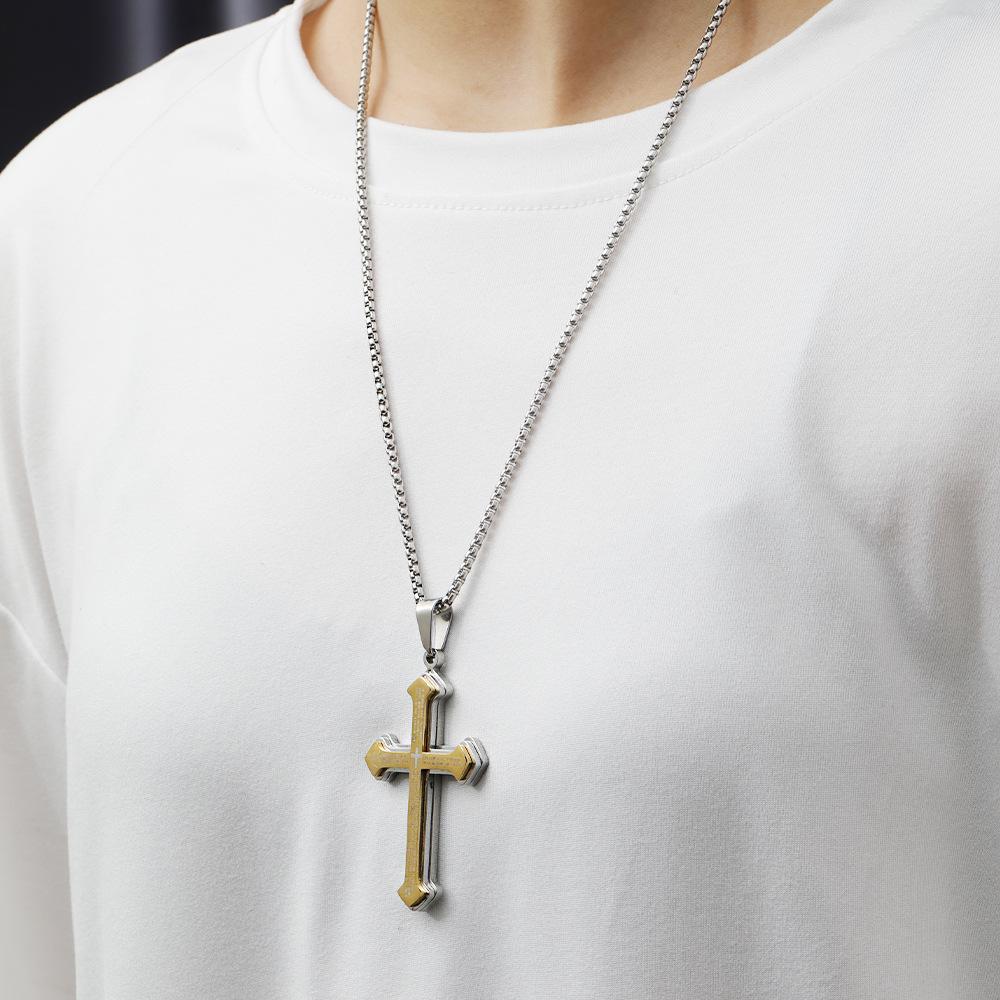 Ювелирные изделия, модное многослойное многоцветное ожерелье с подвеской в ​​виде креста из нержавеющей стали в стиле панк