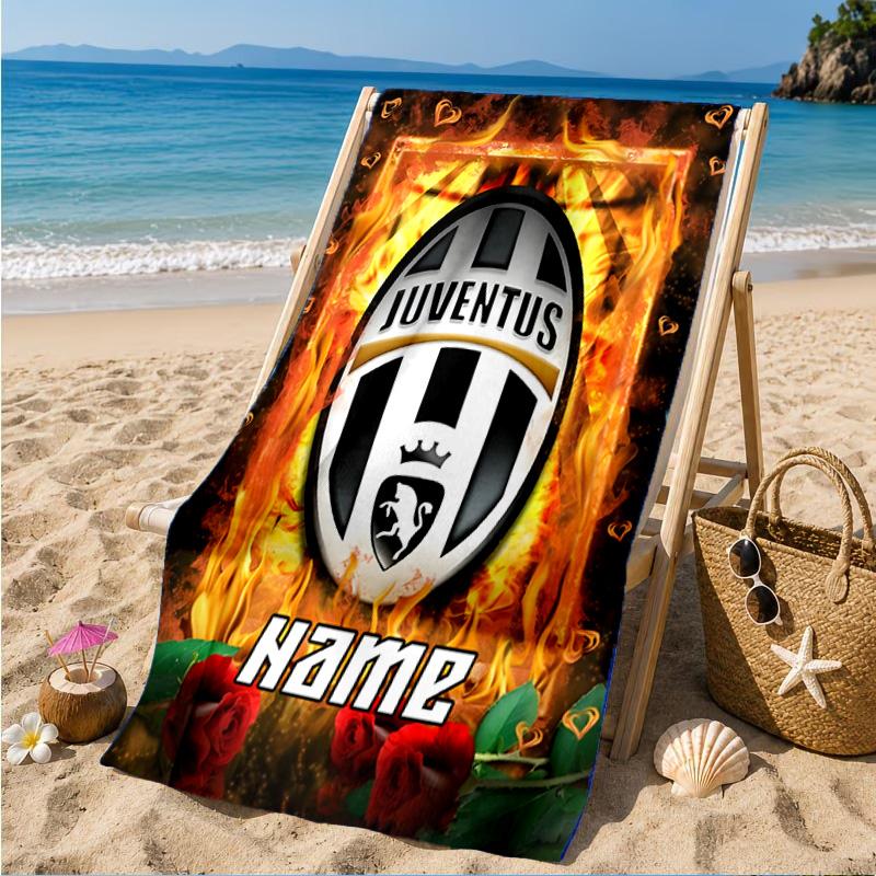 Custom Name Beach Towel Juventus Sportive Microfiber Beach Towel, Lightweight for Summer Travel, Swimming Pool Fan Birthday Gift