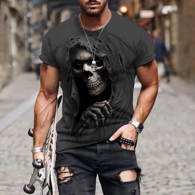 Vintage Horror Skull 3d Print Men's T-shirt Summer Classic Casual O Neck Short Sleeve Fashion Loose Oversized Tops Tee Shirt Men