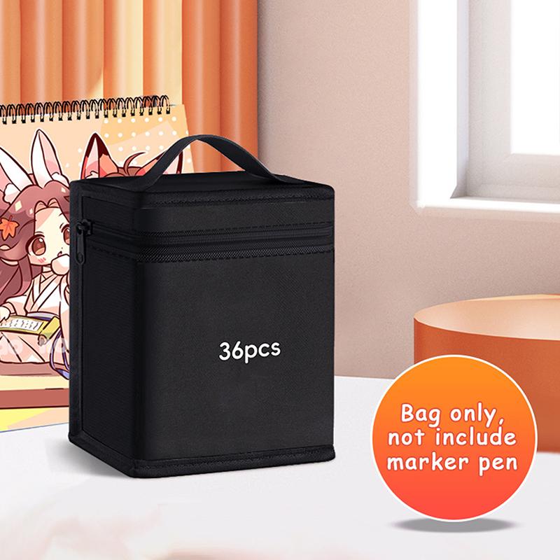 Markers Pen Black Storage Bag Massive Large Capacity Zipper Canvas Pencil Bag Watercolor Pen Stationery Bag Portable