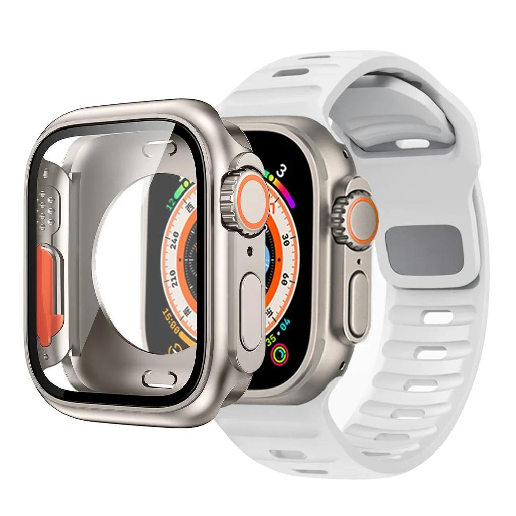 Чехол+Ремешок Для Apple Watch Ремешок 45мм 44мм 41 42 46мм Умный Силиконовый Браслет Iwatch Серия 5 6 Se 7 8 9 10 Заменить на Ультра Чехол