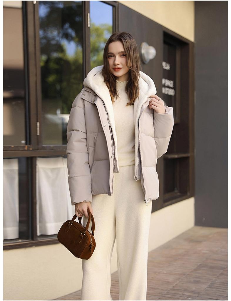 Искусственный норковый велюр, имитация двух предметов, худи со стежкой, короткая куртка-пуховик