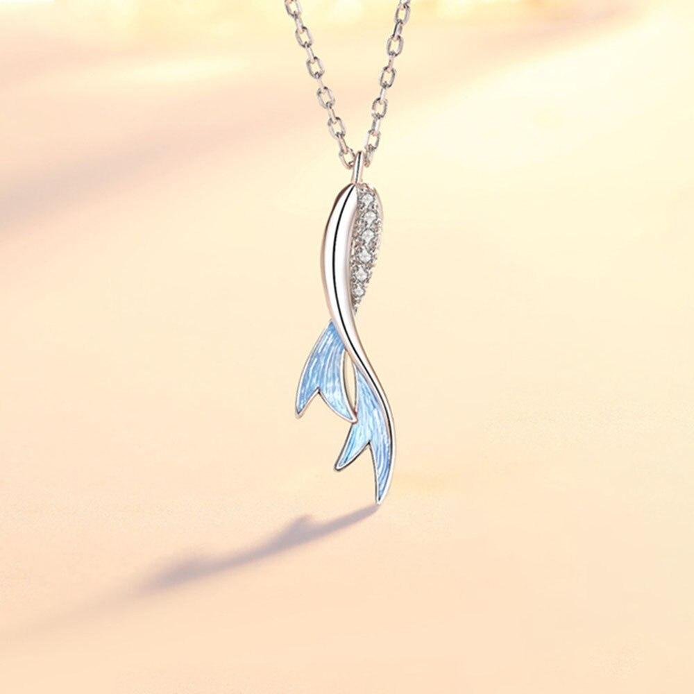 New 925 Sterling Silver Women Necklace Fashion Simple Fish Tail Pendant Beautiful Micro-set Zircon Clavicle Chain Jewelry Gift