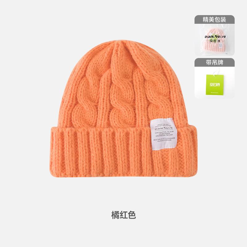 Solid color twist wool hat female autumn and winter student warm ear protection knitted hat couple versatile cold hat