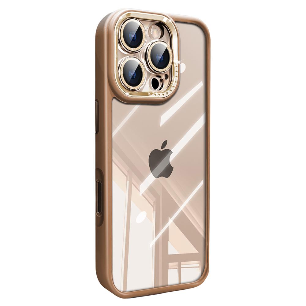 Чехол для iPhone 16 Pro Max PC+TPU Прозрачная накладка для телефона с блестящей пленкой для объектива камеры