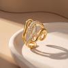Luxury Female White Zircon Stone Asymmetrical Skeleton Adjustable Open Ring Vintage Gold Color Wedding Jewelry For Women