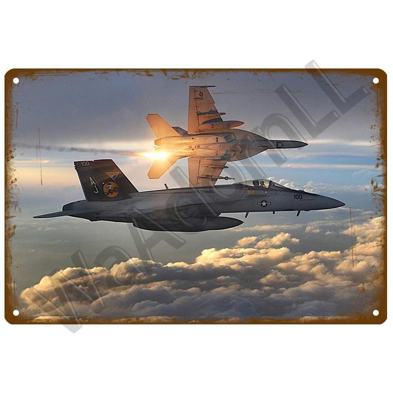 Металлическая табличка с самолетом, ретро жестяная вывеска, истребитель, реактивный самолет, винтажная металлическая табличка, живопись, украшение для гостиной, дома, стены, декор
