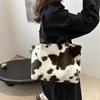 Yogodlns Large Capacity Shopper Bags For Women Winter Travel Tote Bag Cow Printing Plush Shoulder Bag Ladies Designer Handbag