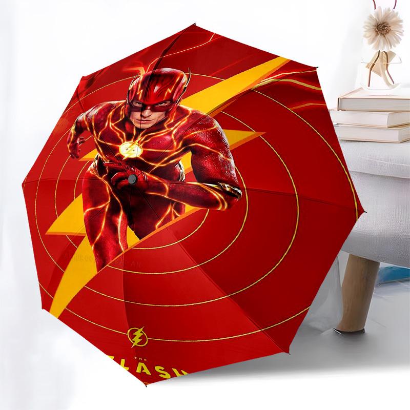 1pc The Flash Running Red Lightning Umbrella with Plastic Handle,Cartoon Pattern,Suitable for All Seasons Multi-functional Umbrella379