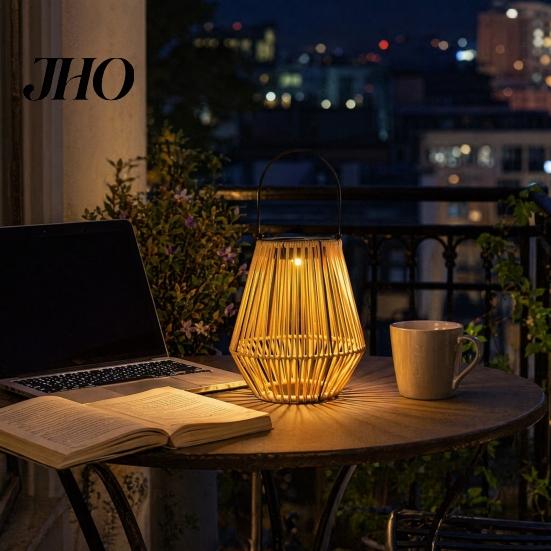 No Wiring Solar Light Rattan Woven Lantern, Outdoor Faux Light, Rustic Waterproof Ambient Lighting Powered Hanging Lantern for Garden Balcony