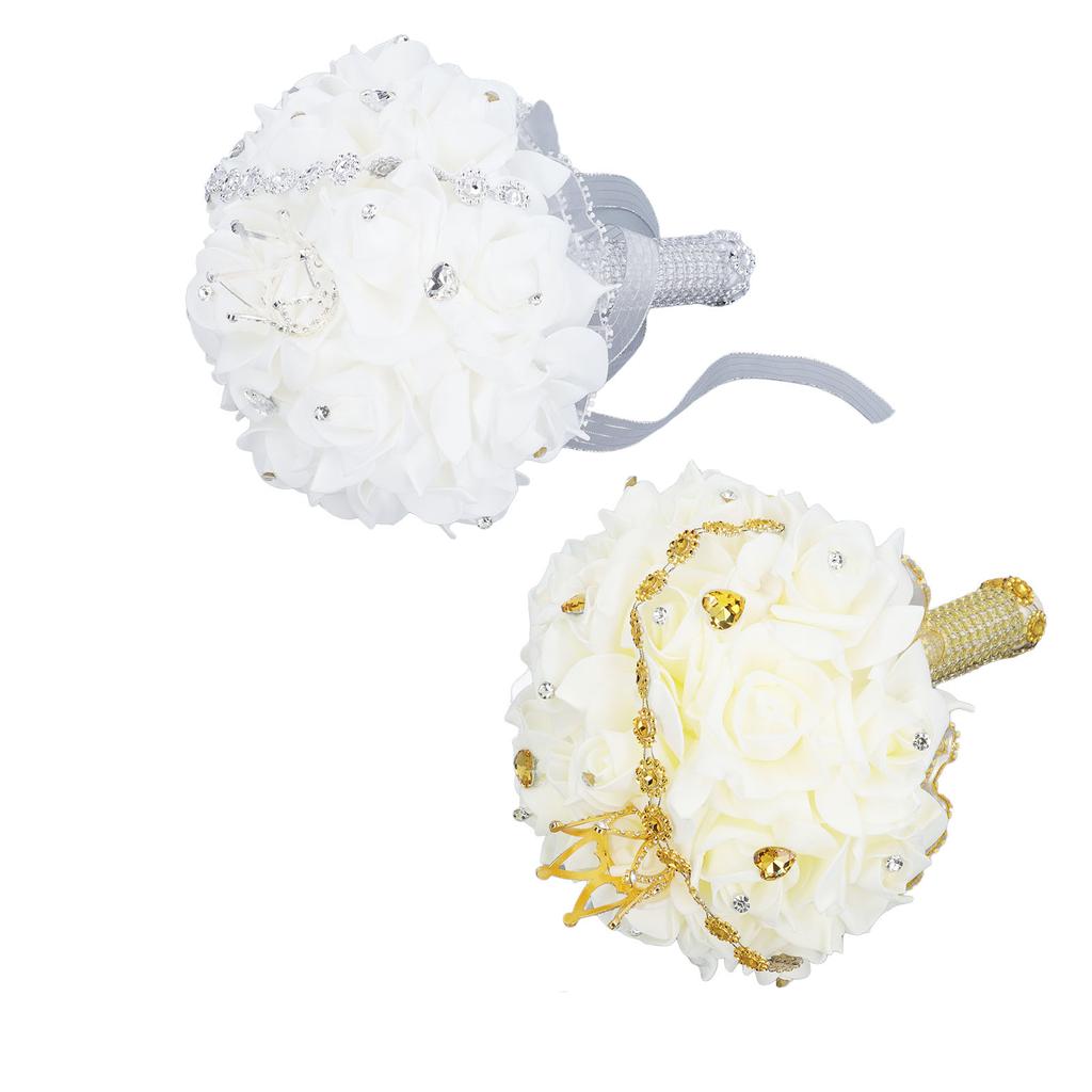 Свадебный букет с короной 10,6-дюймовый ПУ кружевной атлас свадебный букет невесты искусственный цветок ручной работы 