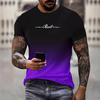 Летний топ с круглым вырезом и 3D-печатью с градиентными буквами, модные повседневные футболки с короткими рукавами для мужчин