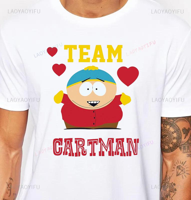 South Park Cartoon Vintage Style Team Cartman Team Butters Tshirt Hip Hop Casual Fashion T Shirt Hipster Y2K Man T-shirt