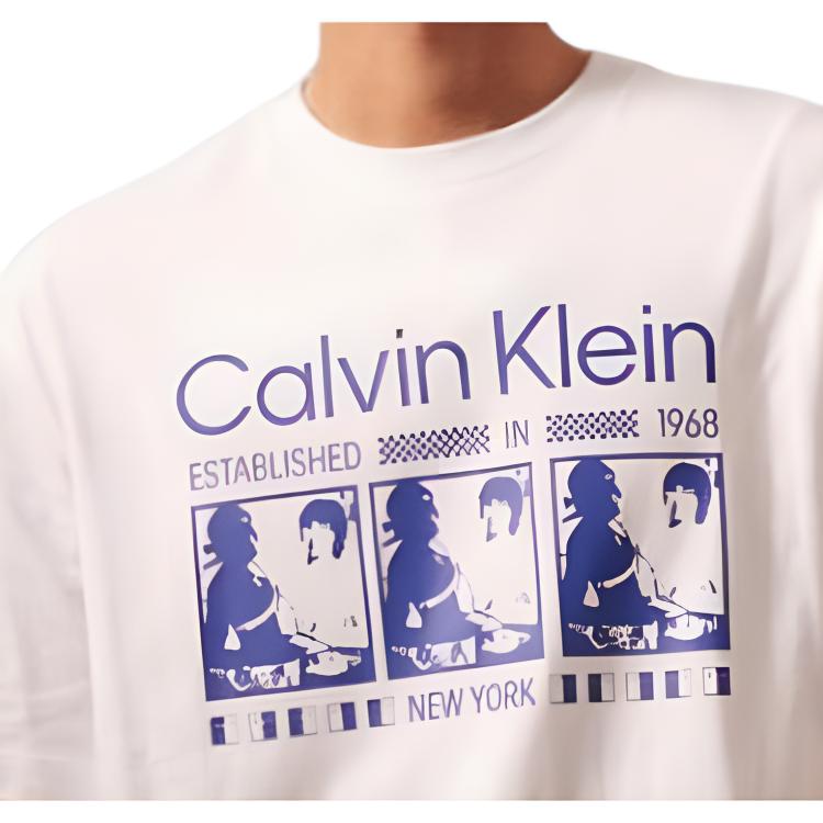 Calvin Klein Джинсы Серии Радуга Ss24 С Принтом Круглый Вырез Короткий Рукав Футболка Унисекс Футболка Лунный Свет-Белый 40BM840-YAA