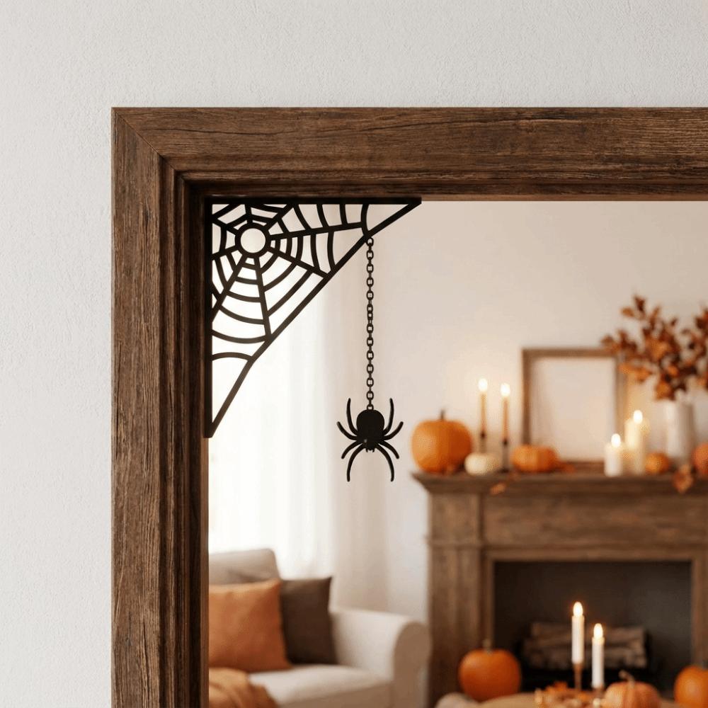 Creative Creepy Spider Web Corner Decor Plastic Fun Spider Web Door Frame Prop Realistic Hanging Spider Ornament Halloween