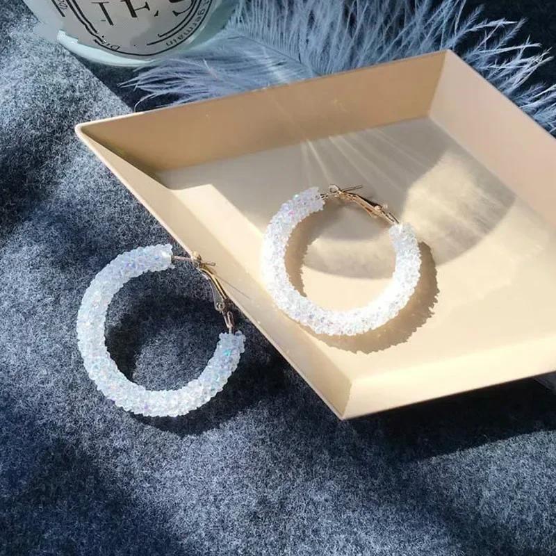 Женские летние модные очаровательные серьги-кольца с кристаллами, геометрические круглые блестящие стразы, ювелирные аксессуары, креативные подарки, декор