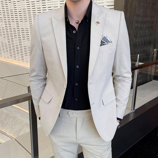 (Jacket +Pants )Fashion Tuxedo Men 'S Leisure Suits Blue Black Slim Fit Men Business Banquet Suits Set Blazers Plus Size 3xl 4xl