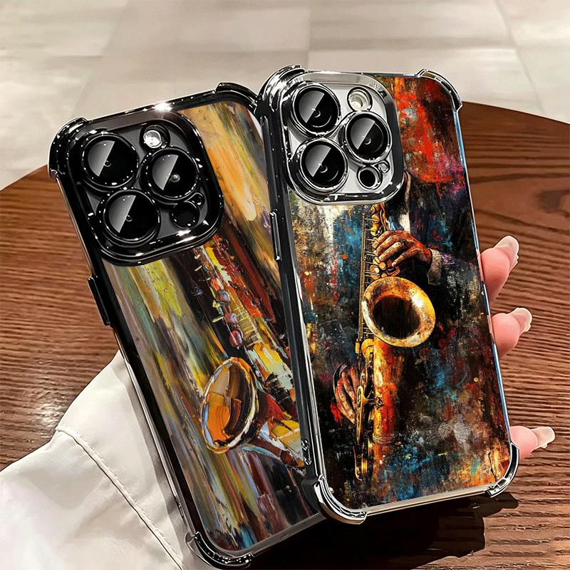 Saxophone Instrument Music Soft Phone Case For iPhone 15 16 17 Air 14 Pro Max 16E Plus 13 12 Mini Plating Anti-Fall Fundas