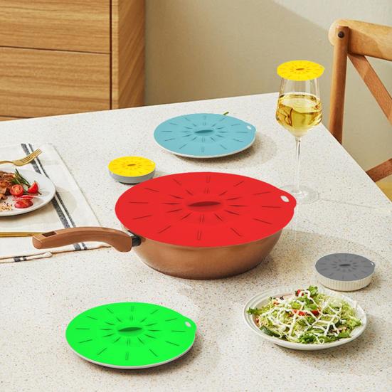 5Pcs Silicone Food Lid Set Leakproof Multi-Size Covers for Bowls Pots Skillets Heat-Resistant Microwave Oven Safe Frying Pan Lid