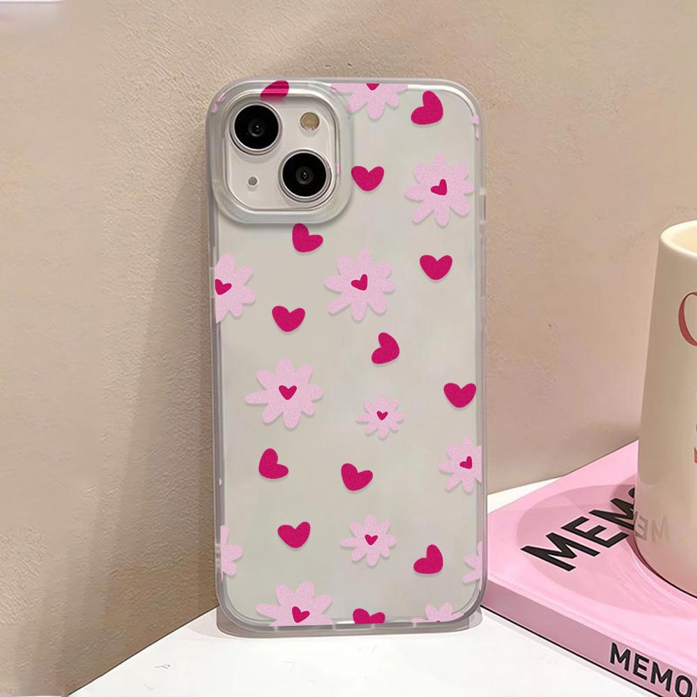 Love Heart Phone Case For iPhone 13 Case for iPhone 11 15 16 12 14 Pro Max Mini Shockproof Translucent Clear Cover Soft Funda
