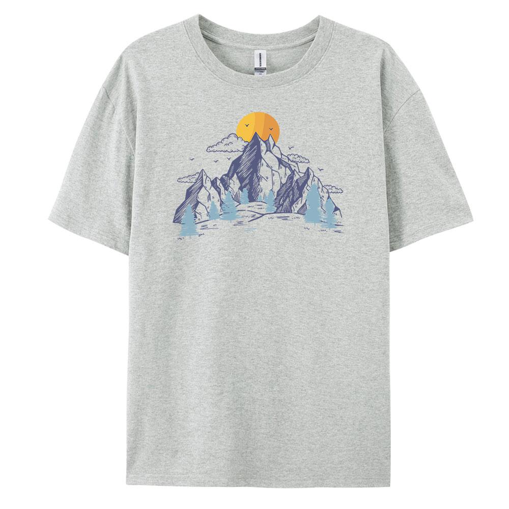 Мужская повседневная футболка с коротким рукавом Mountain из 100% хлопка, модные футболки с принтом, оверсайз