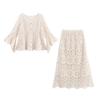 Kaslead New Arrival Women's Clothing Fashion Style Fashion Round Neck Crocheted Tops Skirt Suit
