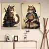 Винтажный японский стиль Самурай Кот Настенный Плакат Эстетическая Картина На Холсте Печать Настенное Искусство Для Детской Комнаты Декор Домашней Комнаты Без Рамки