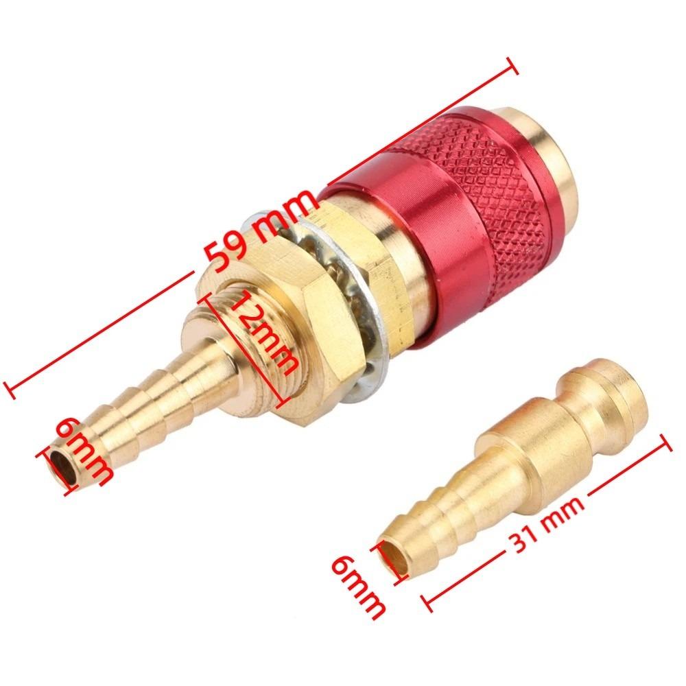 Размер резьбы M6 Адаптер для газа с водяным охлаждением для шланга с внутренним диаметром 6 мм Латунный быстроразъемный фитинг Красный / Синий / Золотой