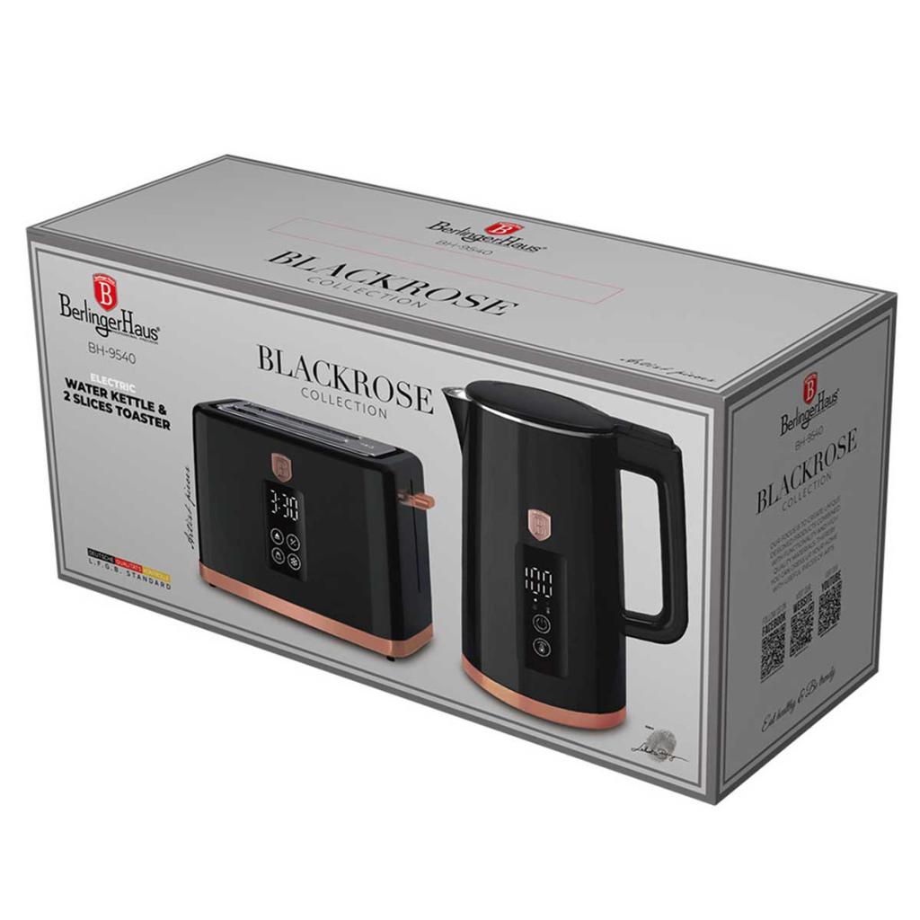 Electric Kettle 1.7L + Digital Toaster Berlinger Haus Bh-9540 Black Rose