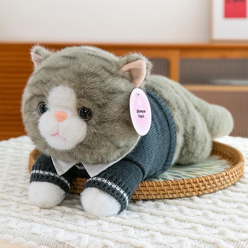 Трехцветная кошка калико Плюшевая игрушка - Подушка-кошка лежачая, Подарок для девочек и Спутник для сна.