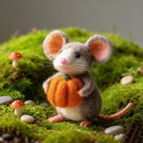 Halloween Felt Mouse Accessories Handmade Animals Statue with Pumpkin Decoration Table Shelf Desk Ornament